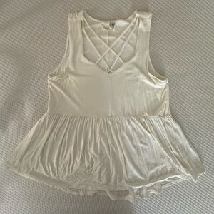Anthropologie Everleigh White Sleeveless Peplum Top